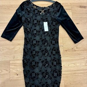 NWT Axara Paris Black Lace & Velvet Midi Cocktail Dress – Size L
